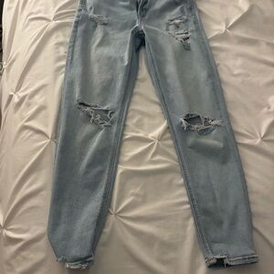 Abercrombie & Fitch Blue Straight Leg Jeans with Distressed Knees
